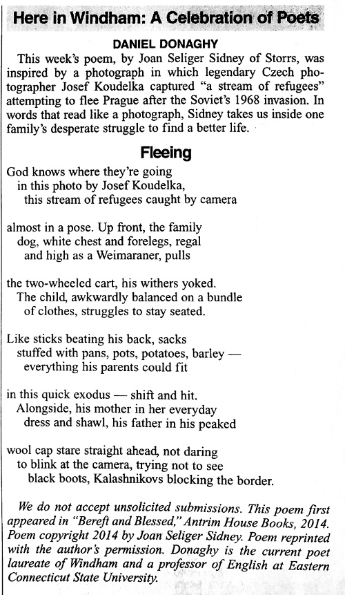 The poem 'Fleeing' as published in the Willimantic Chronicle.